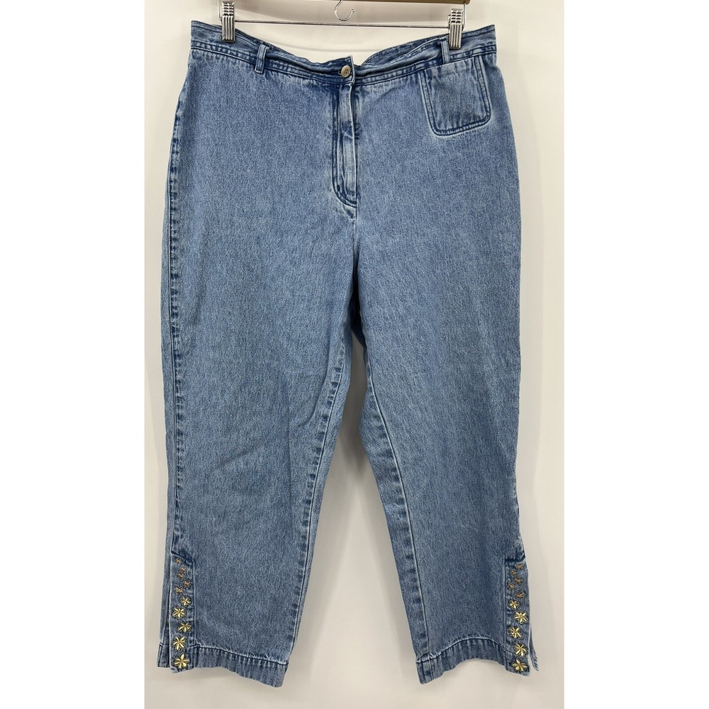 Vintage Christopher And Banks High Waisted Marine Style Jeans Size 16 Flowers